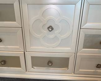 White Dresser with Mirrored Accents and Crystal Knobs second image
