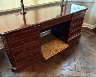 Solid Mahogany Pedestal Desk with Tan Leather Top