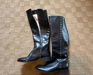 Michael Kors Womens Black Leather KneeHigh Boots with Grommet Detail