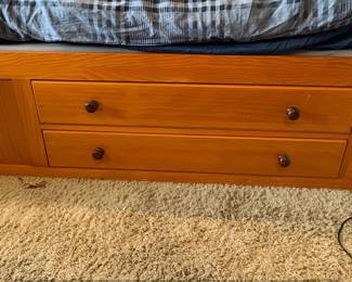 OSHOME Warm Honey Wood Captain Bed with Storage and Bookcase Headboard second image