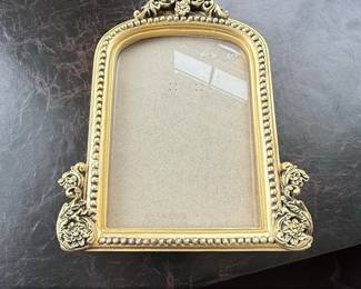 Ornate Gold Tone Arch Top Picture Frame with Floral Embellishments
