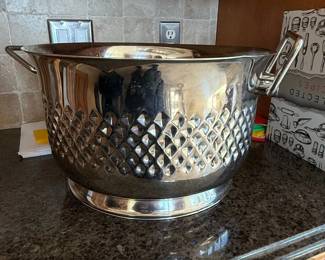 Vintage Silver Tone Ice Bucket or Punch Bowl with Diamond Cut Pattern