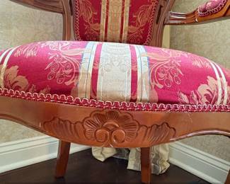 Antique Louis XV Style Armchair with Red and Gold Damask Upholstery second image