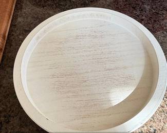 Distressed White Wood Round Tray with Beaded Edge second image