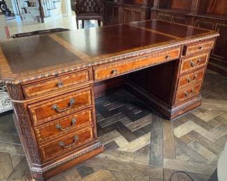 Mahogany Partners Desk with Leather Inlay