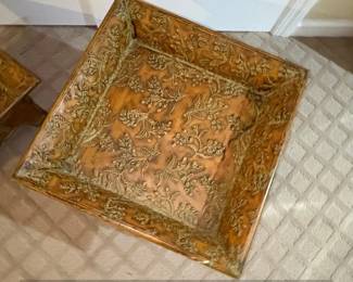 Vintage Embossed Metal Planter Stands Set of 2  second image