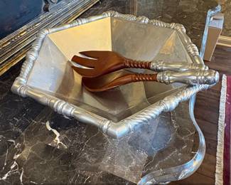 Vintage Arthur Court Designs Aluminum Salad Bowl and Tongs Set