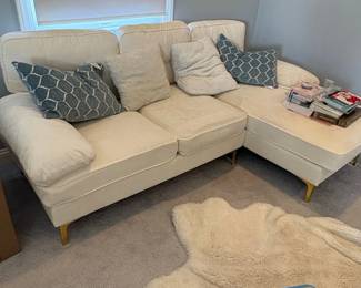 Cream Sectional Sofa with Gold Legs