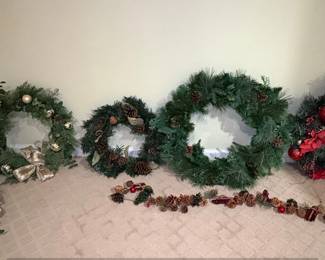 Artificial Christmas Wreaths and Garland Set with Pinecones, Gold Ornaments, and Red Poinsettias second image