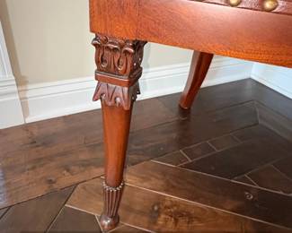 Brown Tufted Leather Wingback Accent Chair with Carved Wooden Legs second image