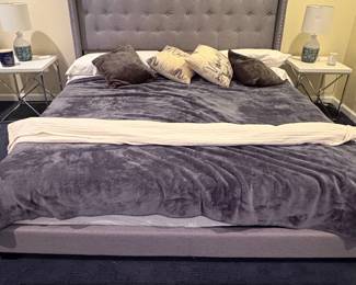 Tufted Wingback Upholstered Bed Frame with Nailhead Trim