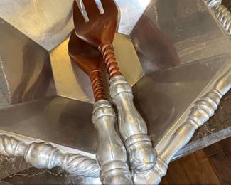 Vintage Arthur Court Designs Aluminum Salad Bowl and Tongs Set second image