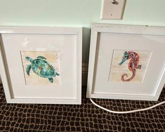 Set of Two Watercolor Coastal Art Prints Sea Turtle and Seahorse