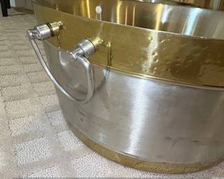 Vintage Metal Ice Bucket or Planter with Brass Trim  available third image