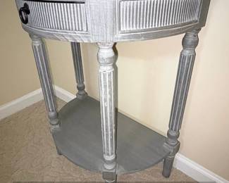 Gray Faux Wood Demilune Pedestal Side Table with Drawer third image
