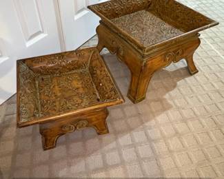 Vintage Embossed Metal Planter Stands Set of 2
