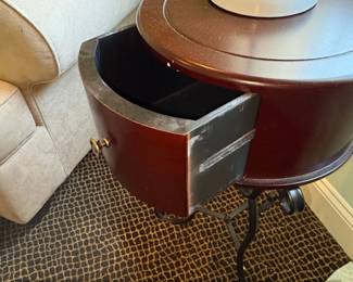 Round Drum Side Table with Wrought Iron Base second image