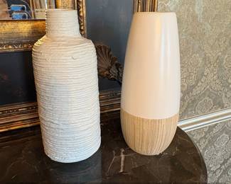 Textured Ceramic Vase and TwoTone Woven Base Vase Set