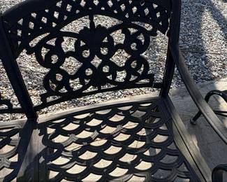 Ornate Cast Iron Garden Bench with Rose and Scrollwork Design second image