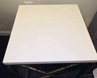 Modern Geometric Side Table with White Top and Chrome XBase second image