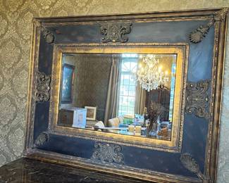 Large Ornate Black and Gold Giltwood Mirror