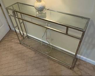Art Deco Style Chrome and Glass Console Table with Shelf third image