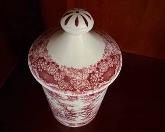Red Toile Ceramic Canister with Lid third image