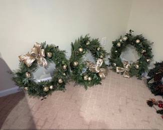 Artificial Christmas Wreaths and Garland Set with Pinecones, Gold Ornaments, and Red Poinsettias