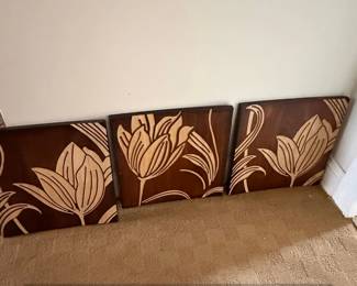 Set of Tulip Wood Carving Wall Art Panels