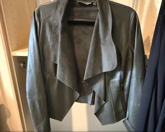 Bagatelle Collection Womens Open Front Faux Leather Jacket XS Olive Green