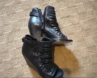 Dolce Vita Black Leather Wedge PeepToe Ankle Boots