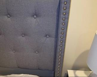 Tufted Wingback Upholstered Bed Frame with Nailhead Trim second image