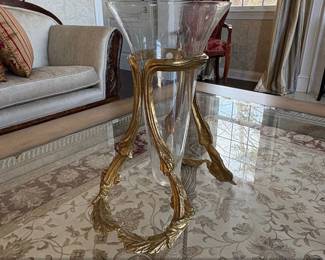 The Bombay Company Crystal Vase with Gilt Metal Stand