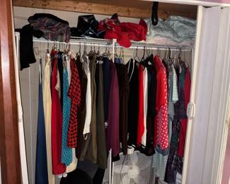 Dresses, Shirts, Pants, bed sheets, boxed fan.