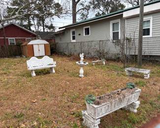 Stone Garden Bench, Stone Decorative Fountain, Vintage Outdoor Furniture, Vintage Planter
