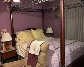 Canopy Bed Frame, bed sheets, comforter, sheets, pillows, pillow cases, La-Z-Boy Recliner, Church Accessory ft. decorative emboroidery