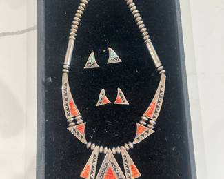 Navajo Reversible geometric necklace and earrings . 