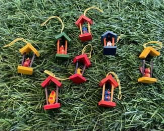 Many Vintage Erzgebirge Germany Easter Ornaments, Christian Ulbricht, Goula Folk Art ornaments, and wood folk art style ornaments.