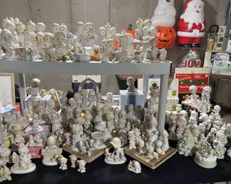 Hundreds of Enesco Precious Moments - some with boxes - Birthday & Collector Club, Train, Circus, Limited, Signed, Sugar Town, etc.