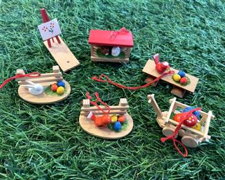 Many Vintage Erzgebirge Germany Easter Ornaments, Christian Ulbricht, Goula Folk Art ornaments, and wood folk art style ornaments.