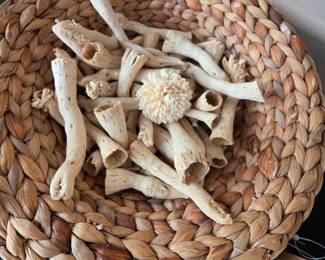 Dried cactus pieces in woven bowl