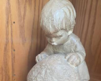 Haeger Pottery Boy with Stone Statue