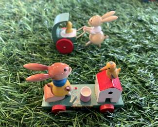 Many Vintage Erzgebirge Germany Easter Ornaments, Christian Ulbricht, Goula Folk Art ornaments, and wood folk art style ornaments.