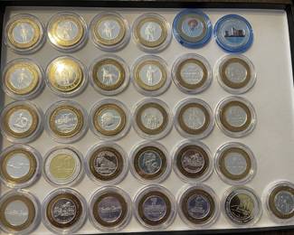 Dozens of Casino Silver Strike /Tokens - mostly $10, most from Las Vegas