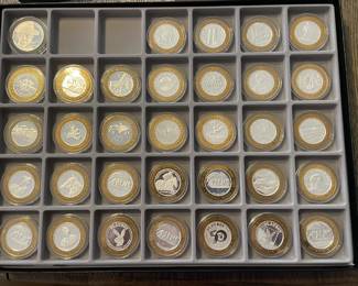 Dozens of Casino Silver Strike /Tokens - mostly $10, most from Las Vegas