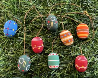 Many Vintage Erzgebirge Germany Easter Ornaments, Christian Ulbricht, Goula Folk Art ornaments, and wood folk art style ornaments.