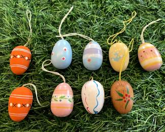 Many Vintage Erzgebirge Germany Easter Ornaments, Christian Ulbricht, Goula Folk Art ornaments, and wood folk art style ornaments.
