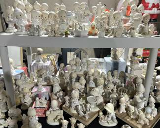 Hundreds of Enesco Precious Moments - some with boxes - Birthday & Collector Club, Train, Circus, Limited, Signed, Sugar Town, etc.