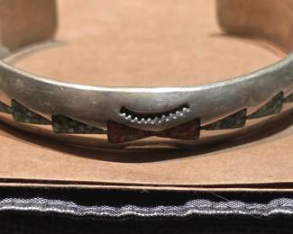 Vintage Al Joe Navajo Sterling & Turquoise Inlay Bracelet