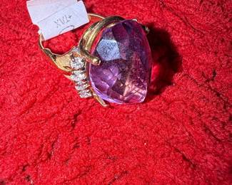 Large Amethyst and Diamond Cocktail Ring in Yellow Gold